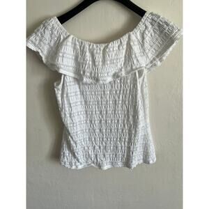 White eyelet‎ lace on or off shoulder summer cottagecore top Size M